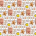 Autumn seamless pattern with funny doodles. Cute kids background for stationery design. Royalty Free Stock Photo