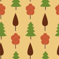 Autumn seamless pattern, green red trees forest, illustration for textile wrapping paper Royalty Free Stock Photo