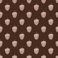 Autumn seamless pattern with hand drawn acorn silhouettes. Brown dark background