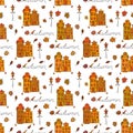 Autumn seamless pattern of houses Royalty Free Stock Photo