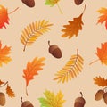 Autumn seamless pattern with maple leaves, acorns, oak leaves, rowan leaves Royalty Free Stock Photo