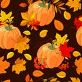 1779 autumn, autumn seamless pattern with pumpkin, maple leaves and rowan