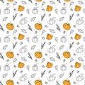 Autumn seamless pattern with pumpkins. Pumpkin of different shapes and colors. Thanksgiving design. Vector illustration Royalty Free Stock Photo