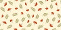 Autumn seamless pattern with Rowan. Vector background for various surface.