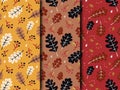 Autumn seamless pattern set. Leaves design in yellow, brown and red background. Colorful vector illustration Royalty Free Stock Photo