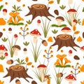 Seamless pattern with mushrooms in the autumn forest on a white background - vector illustration, eps