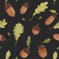 Autumn seamless pattern. Various acorns and oak leaves. Royalty Free Stock Photo