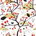 Autumn seamless pattern. Vector with cartoon rowan branches, decorative elements. season. nature theme.