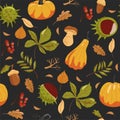 Autumn seamless pattern. Vector illustration on black background Royalty Free Stock Photo