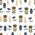 Autumn seamless pattern with wild floral elements. Hand drawn leaves, flowers, herbs. Modern repeatable background with Royalty Free Stock Photo