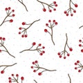 Autumn seamless themed pattern with colored sprigs of mountain ash. vector. gentle style.