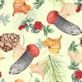 Autumn seamless watercolor pattern 1 . Hand drawing.