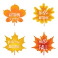 Autumn season banner. Set of four october leaves with greeting inscription, fall. Vector illustration Royalty Free Stock Photo