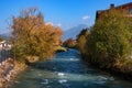 Autumn season. Beautiful view of the Austrian Alps with colorful nature, trees, leaves and a stream in Kaprun, Austria Royalty Free Stock Photo