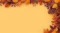 Autumn season concept, leaves or harvested crop. Pumpkin, autumn leaves, and on an orange background.