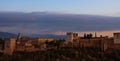 Autumn season fall Background with The landscape view with Alhambra of Granada, Spain. Alhambra fortress and Albaicin quarter at