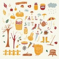 Autumn Season Fall Doodle Icons Hand Made Vector Art Design Color