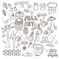 Autumn Season Fall Doodle Icons Hand Made Vector