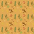 Autumn season hand drawn Vector seamless pattern. doodle leevs collection Royalty Free Stock Photo