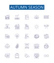 Autumn season line icons signs set. Design collection of Fall, Harvest, Cooler, Breeze, Leaves, Orange, Crisp, Apple