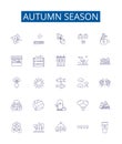 Autumn season line icons signs set. Design collection of Fall, Harvest, Cooler, Breeze, Leaves, Orange, Crisp, Apple