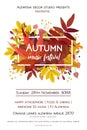 Autumn season party festival invite poster banner Vector watercolor style card design border frame: colorful orange yellow Royalty Free Stock Photo