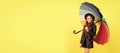 autumn season. rainy weather forecast. back to school. fall fashion accessory. Child with autumn umbrella, rainy weather Royalty Free Stock Photo