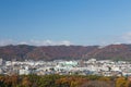 Autumn season residence area with mountain background Royalty Free Stock Photo