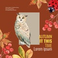 Autumn season social media frame layout with leaves and animal. greetings advertising promote , creative watercolor vector