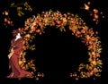 Autumn season tree branches and japanese geisha vector design set