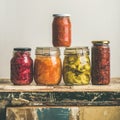 Autumn seasonal pickled or fermented colorful vegetables, square crop Royalty Free Stock Photo