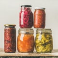 Autumn seasonal pickled or fermented vegetables. Home food canning concept Royalty Free Stock Photo