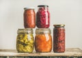 Autumn seasonal pickled or fermented vegetables. Home food preserving Royalty Free Stock Photo