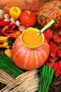 Autumn seasonal pumpkin soup Royalty Free Stock Photo