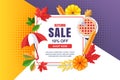 Autumn seasonal sale vector banner, poster template. White frame background with fall harvest, accessories and leaves Royalty Free Stock Photo