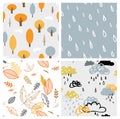 Autumn seasonal seamless retro style pattern set. Perfect for wallpaper, gift paper, pattern fills, web page background Royalty Free Stock Photo