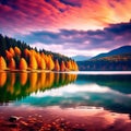 Autumn Serenity: Captivating Lake View with Beautifully Colored Nature and Golden Leaves