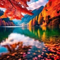 Autumn Serenity: Captivating Lake View with Beautifully Colored Nature and Golden Leaves