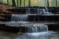 Autumn Serenity: Cascading Waterfall at Turkey Run. Concept Autumn Serenity, Cascading Waterfall,