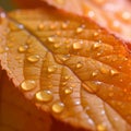 Autumn serenity raindrops gracefully adorning an orange leaf close up Royalty Free Stock Photo