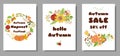 Autumn set cards Autumn sale harvest market design template Cute hand drawn flowers leaves floral wreath vector Royalty Free Stock Photo