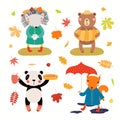 Autumn set with cute animals Royalty Free Stock Photo