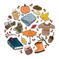 Autumn set. Cute cartoon seasonal vector illustration with themed elements.