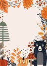 Autumn set, cute woodland animals and elements autumn, a funny wolf, colored trees, autumn leaves, mushrooms. Perfect