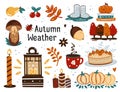 Autumn set, hand drawn elements- calligraphy, fall leaves, forest animals, wreaths, and other. Perfect for web, card, poster, Royalty Free Stock Photo