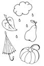 Autumn set of outline hand drawing images in form of Coloring pages