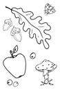 Autumn set of outline hand drawing images in form of Coloring pages