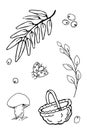 Autumn set of outline hand drawing images in form of Coloring pages