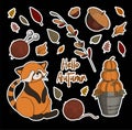 Autumn set of stickers. PUMPKINS AND BRANCHES. Autumn leaves. Children`s print for textiles and clothing. Product design Royalty Free Stock Photo