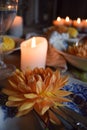 Autumn setting orange flower candles wine glass